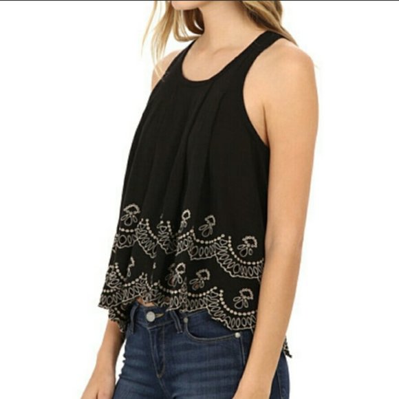 Free People Scallop Hem Embroidered‎ Tank - Picture 1 of 10